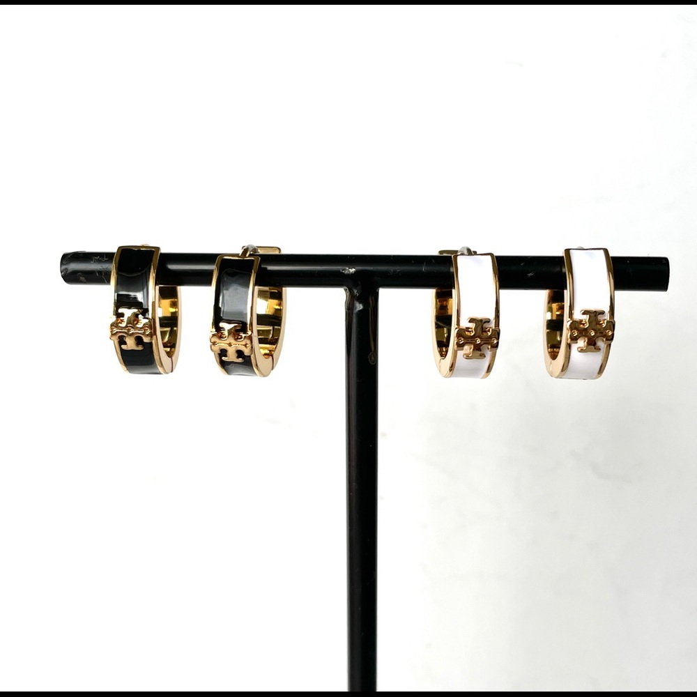Tory Burch Enameled Black/White Huggies